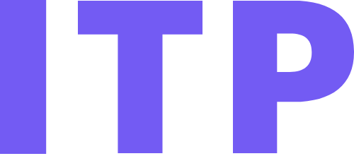 Purple block letters “ITP” on a transparent background